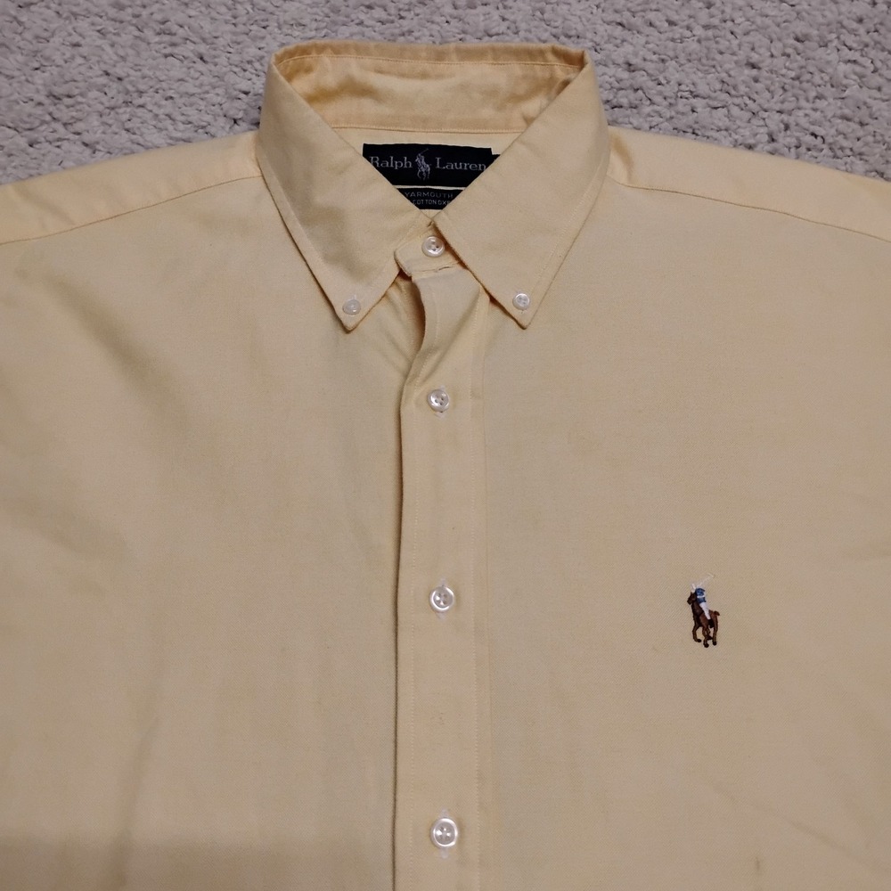Vintage Ralph Lauren Shirt Mens 16 34/35 Yellow Flesh Pony Yarmouth Oxford Logo